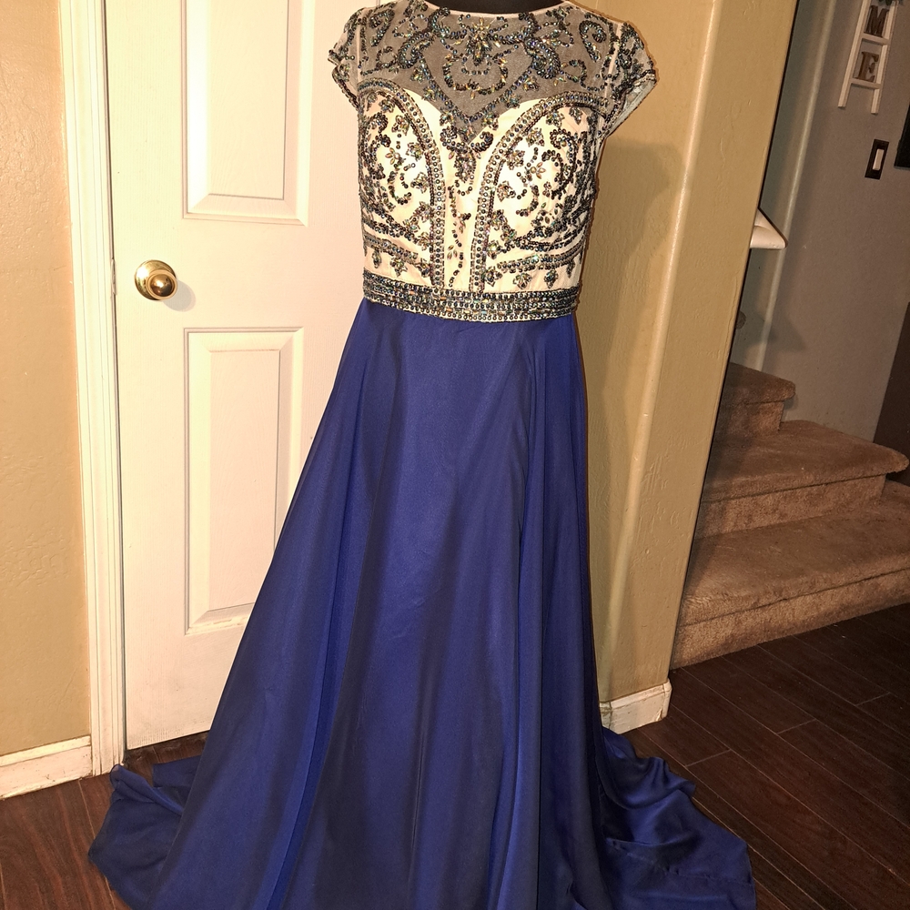Elegant Blue and Nude  Maxi Dress Size 2XL